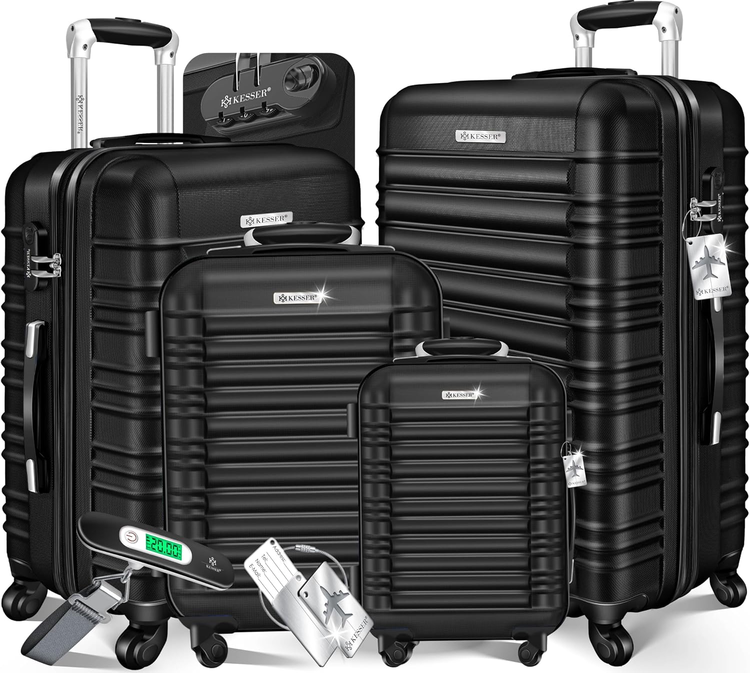 Detalle de KESSER 4-teiliges Hartschalenkofferset (S–XL) mit ABS, Teleskopgriff, 360°-Rollen, Kofferwaage & Schloss