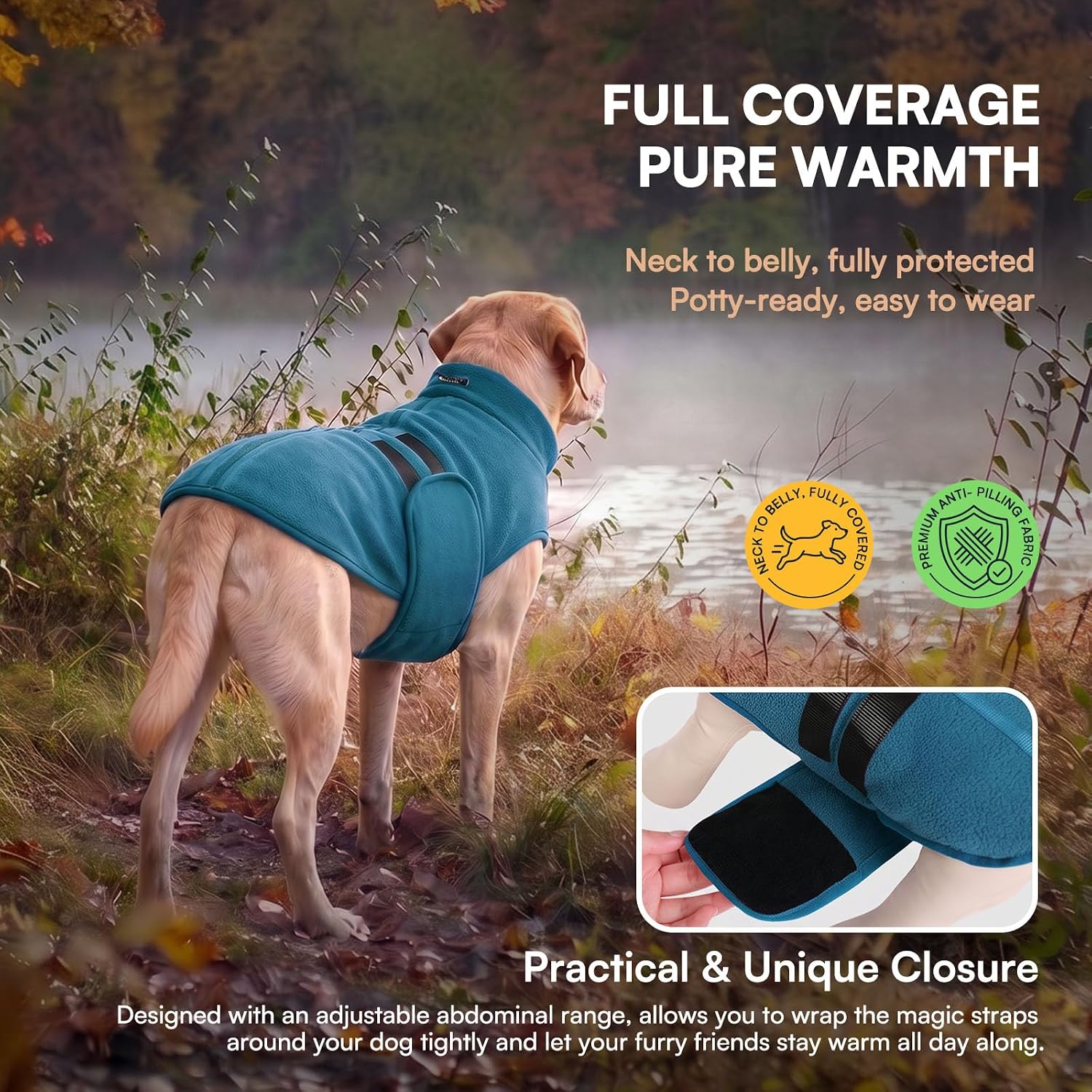 Detalle de Queenmore Small Dog Fleece Vest with Adjustable Closure and Leash Hole