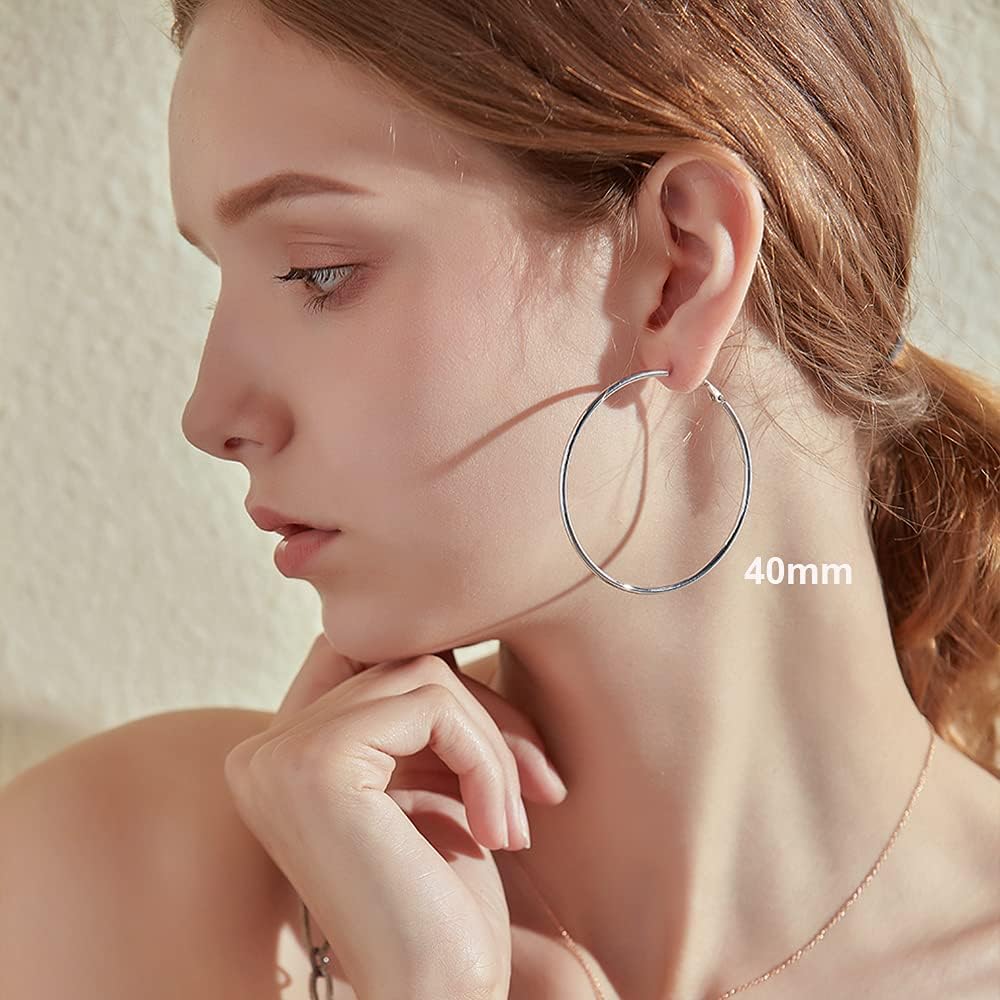 Thumbnail 4 de Hasnsofie 925 Sterling Silber Creolen für Damen – hypoallergenes Huggie-Set (40 mm, teils auch 30/50 mm)