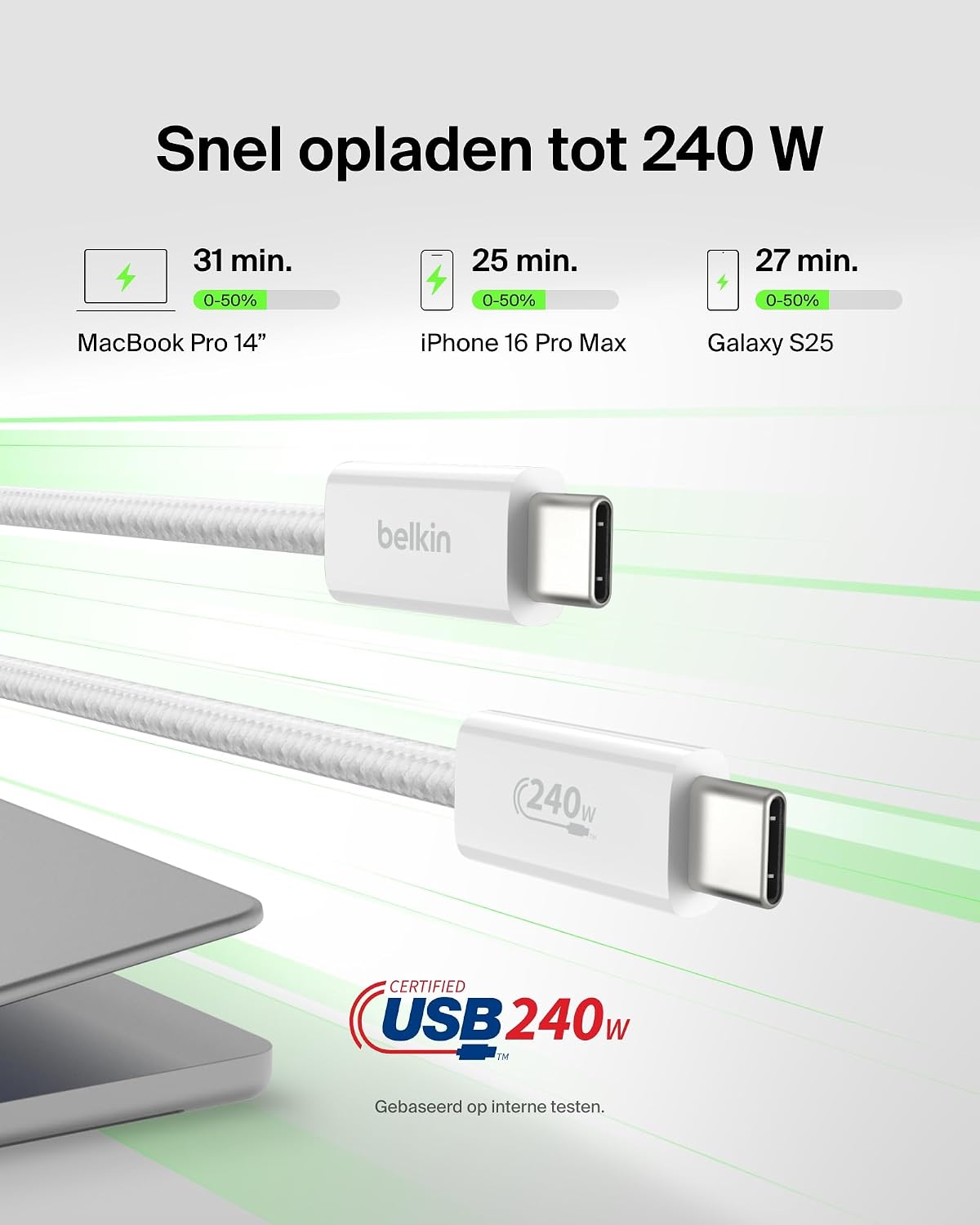 Thumbnail 1 de Belkin BBD009hq05WH2PK gevlochten USB-C-kabels, 2-pack, 1,5 m, 240 W