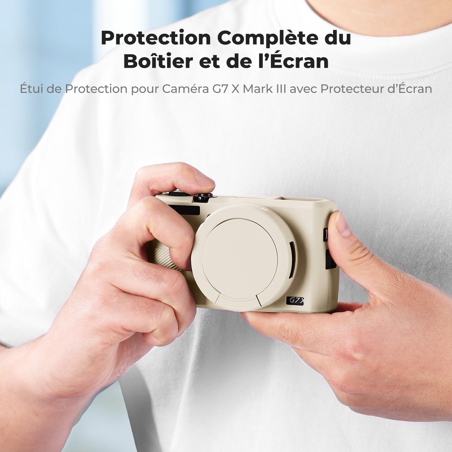 Detalle de K&F CONCEPT Coque de Protection en Silicone Pour Canon PowerShot G7X Mark III / G7X3 – Beige