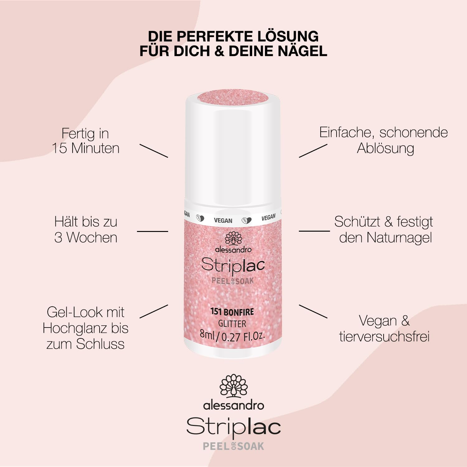 Detalle de alessandro Striplac Peel or Soak –VEGAN– BONFIRE LED-Nagellack in Rosa (8 ml)