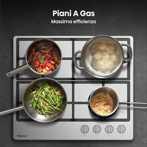 Detalle de Hisense GM663XHFSI: Piano cottura a gas 60 cm con 4 fuochi e bruciatore wok a doppia corona