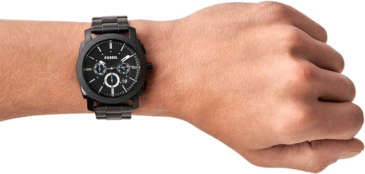 Detalle de Fossil Machine da uomo – cronografo al quarzo 45 mm in acciaio, cinturino in acciaio o pelle