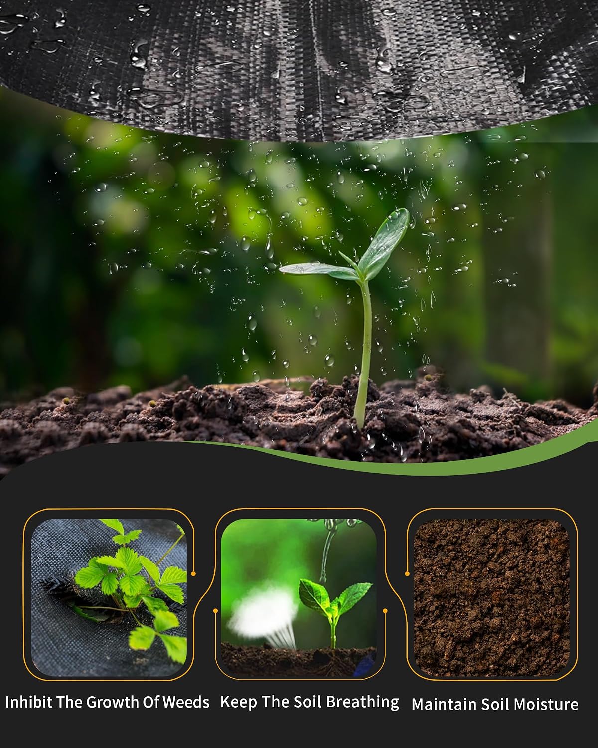 Detalle 1 de Pterying S-GPC-3OZ0BK Weed Barrier Fabric, 6.5 x 300 ft, 3 oz Woven Polypropylene