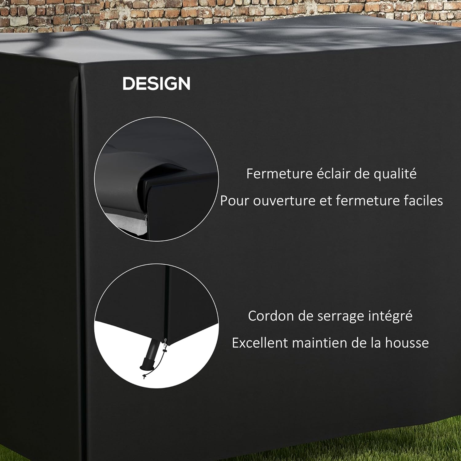 Detalle de Housse de protection balancelle de jardin 3 places Outsunny (Oxford 600D, étanche) noire