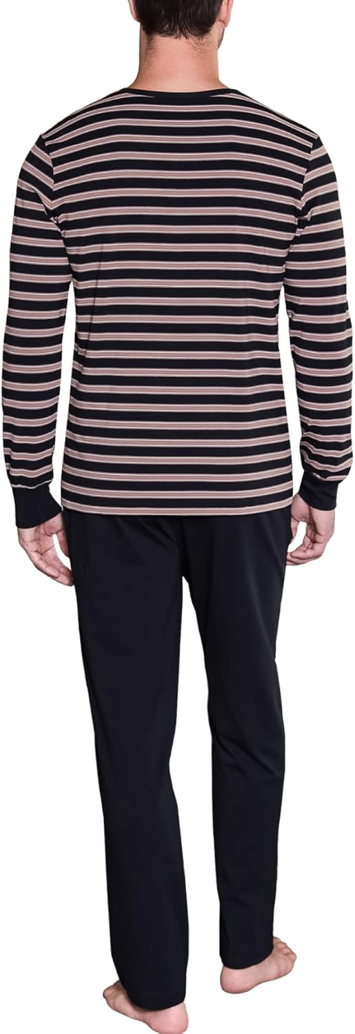 Thumbnail 3 de Winovia Herren Schlafanzug Langarm – Baumwolle Pyjama-Set mit Streifen und Knopfleiste
