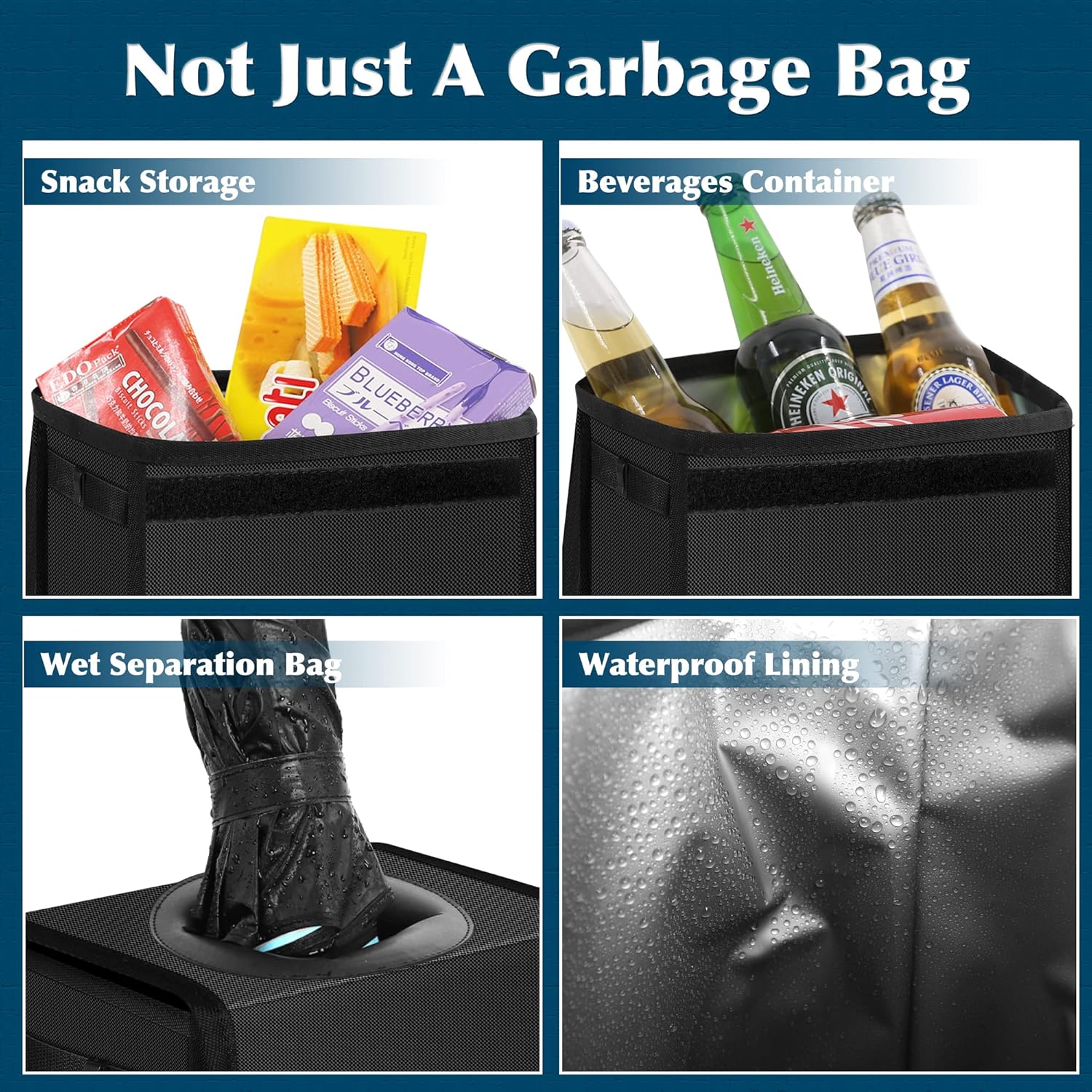 Thumbnail 3 de Femuar Leak Proof Car Trash Can with Lid — Waterproof, Collapsible Car Garbage Bin for SUVs (Black)