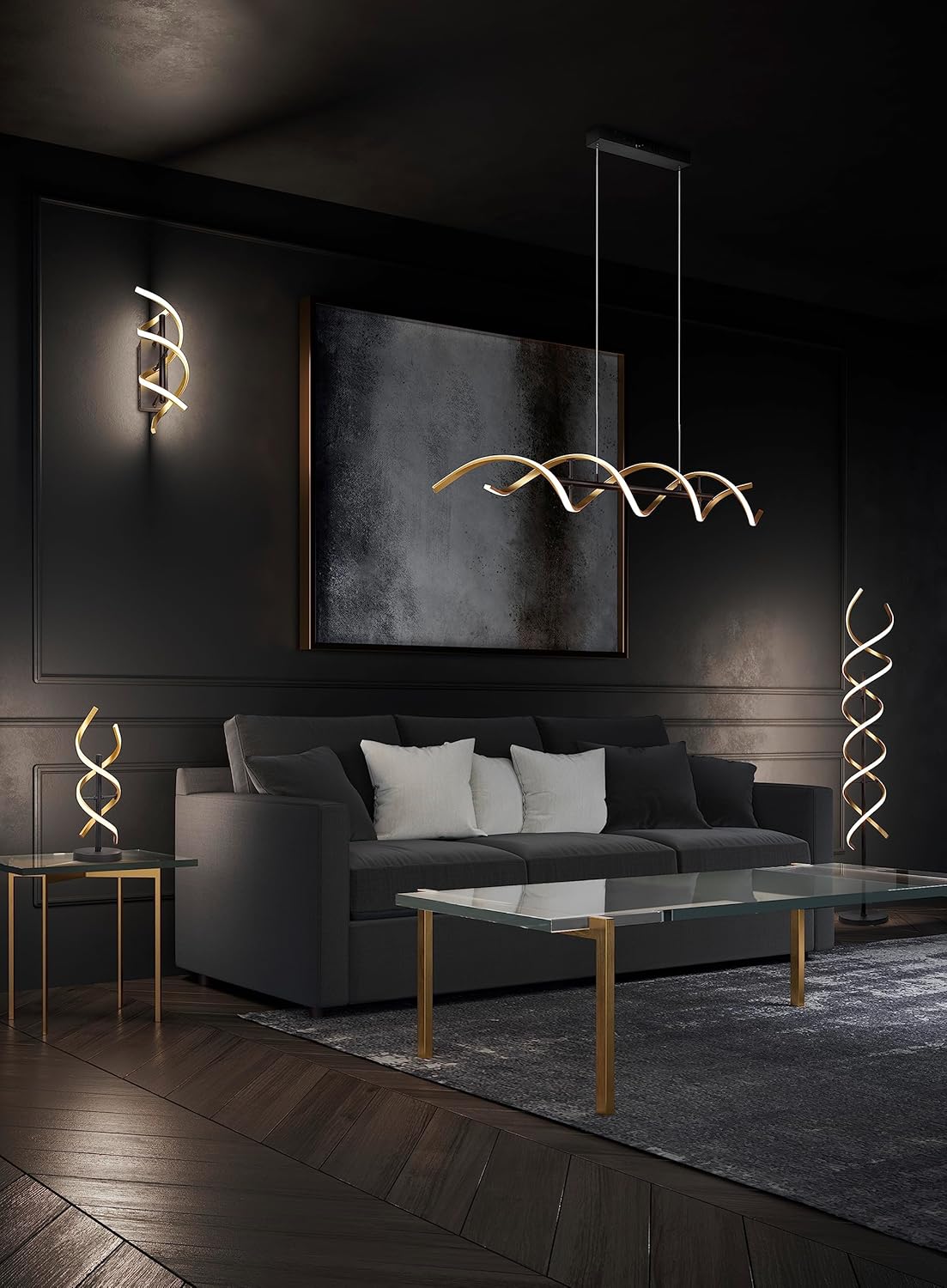 Thumbnail 4 de Lampadaire Sequence LED 32 W — finition métal noir et laiton mat, lumière ajustable 2700–4000 K