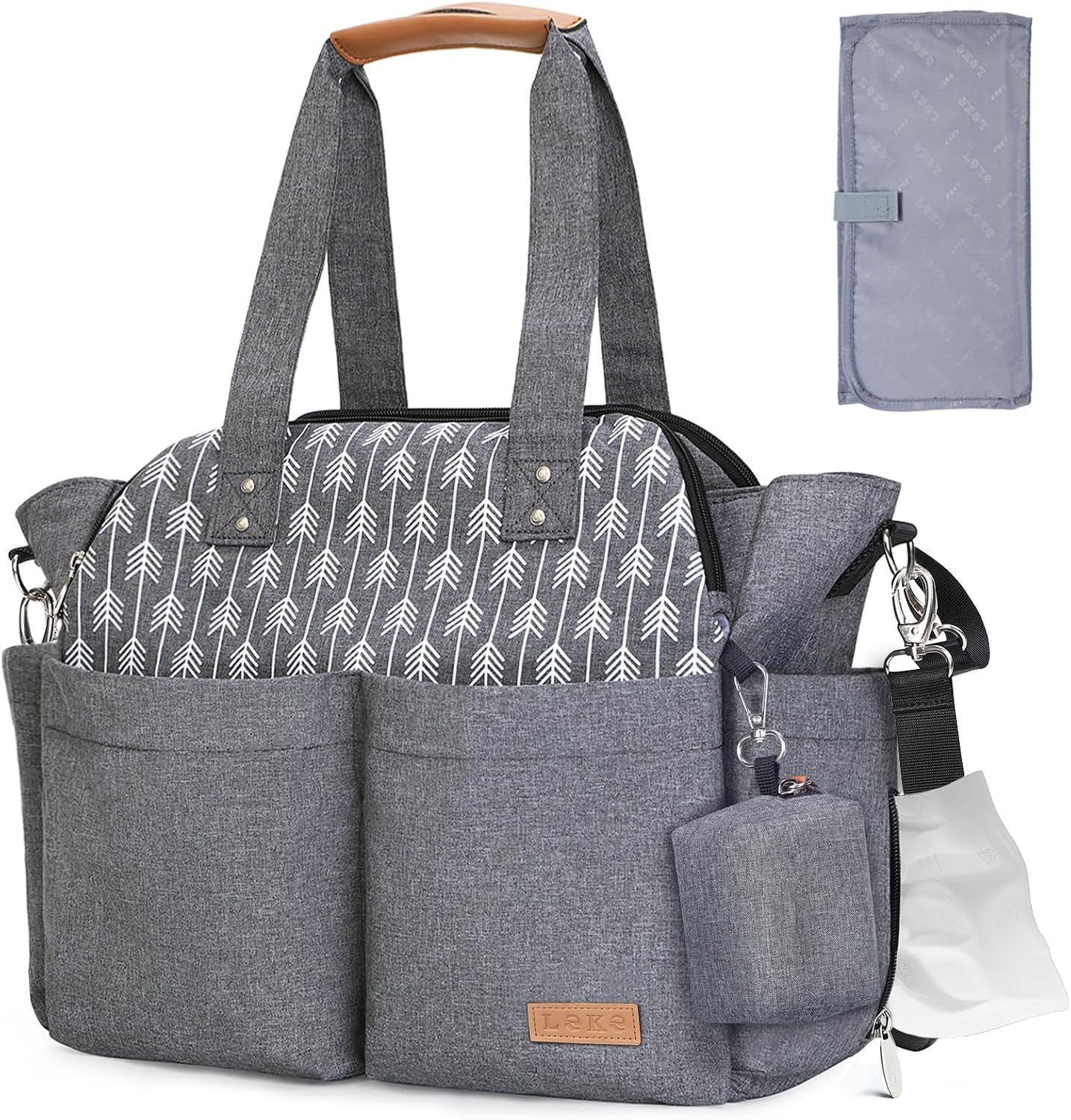 Lekebaby Baby Wickeltasche Bote groß mit Wickelunterlage – Reise-Windeltasche mit 19 Fächern