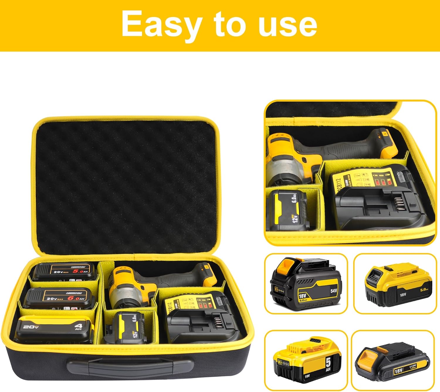 Detalle 2 de Custodia rigida Powarobor per batterie DeWalt 18V (EVA) con divisori rimovibili