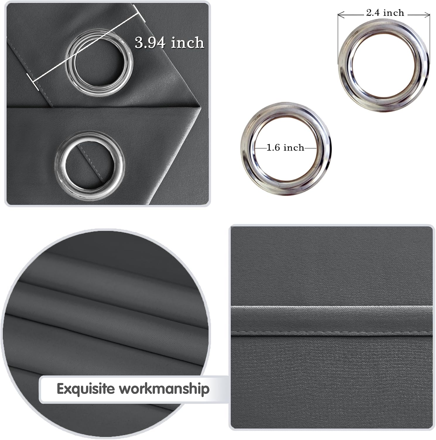 Detalle de Rideau séparateur occultant thermique DWCN gris foncé (lot de 1) avec œillets, L254 x H243 cm