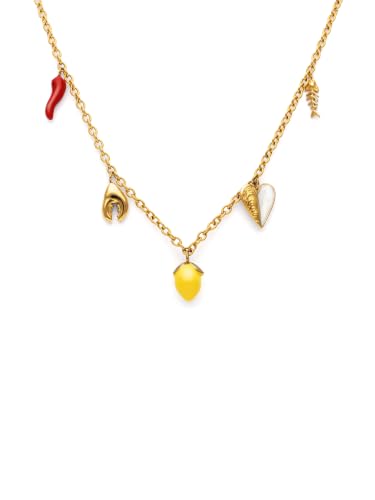 Detalle de SINGULARU Collar Mujer Multicharm Aperitivo Marino: encanto marinero en acero bañado en oro 18kt