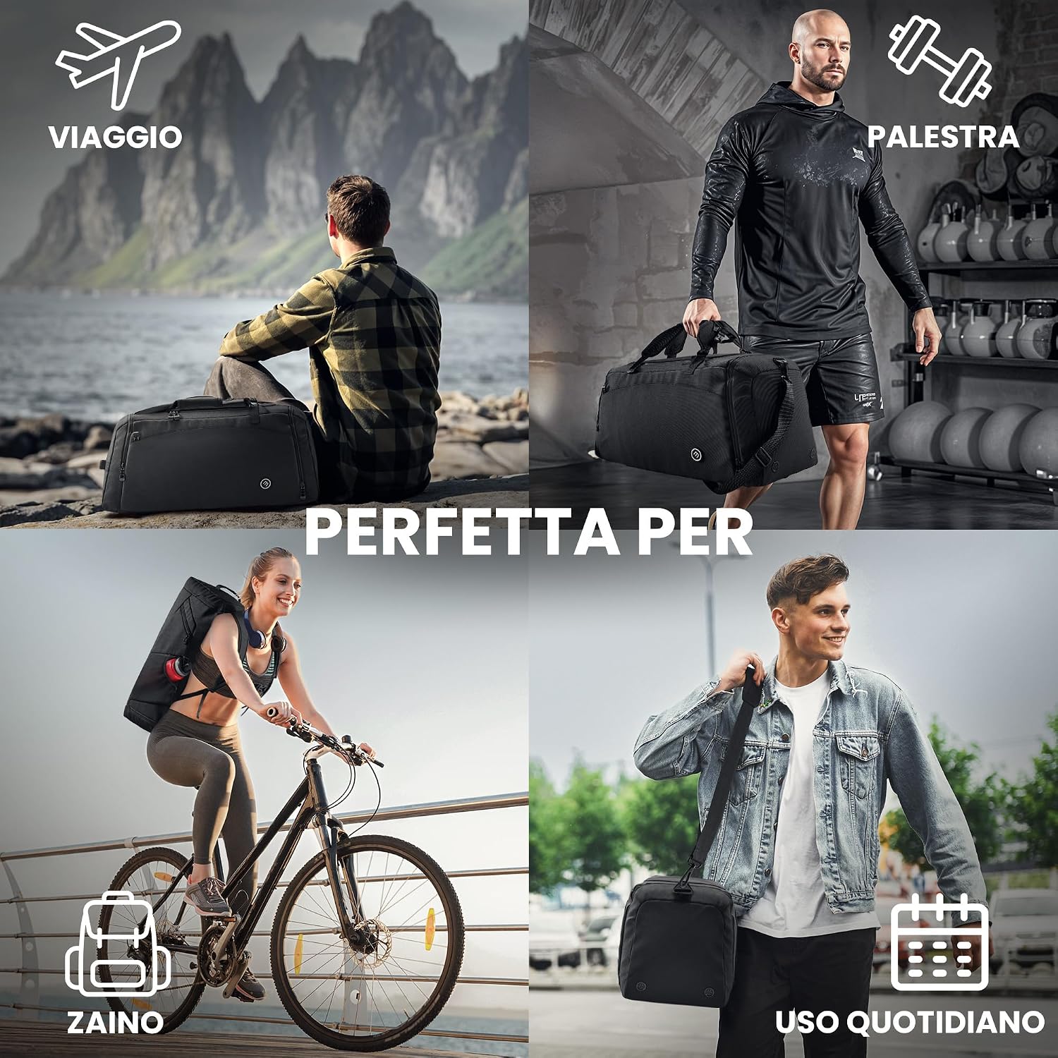 Thumbnail 6 de bemaxx Borsone Palestra 60L/40L – Borsa da Viaggio con Scomparto Scarpe e Bagnato, con Funzione Zaino