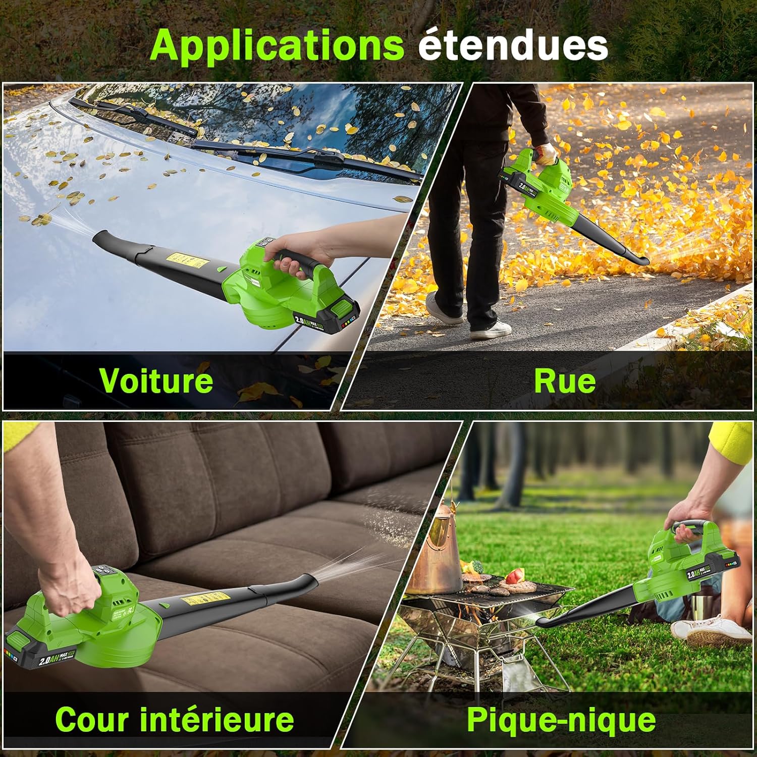 Thumbnail 5 de Souffleur de feuilles sans fil 2×2,0 Ah (20 V) – Souffleur de Feuilles léger 1,4 kg, 3 vitesses jusqu’à 360 m³/h