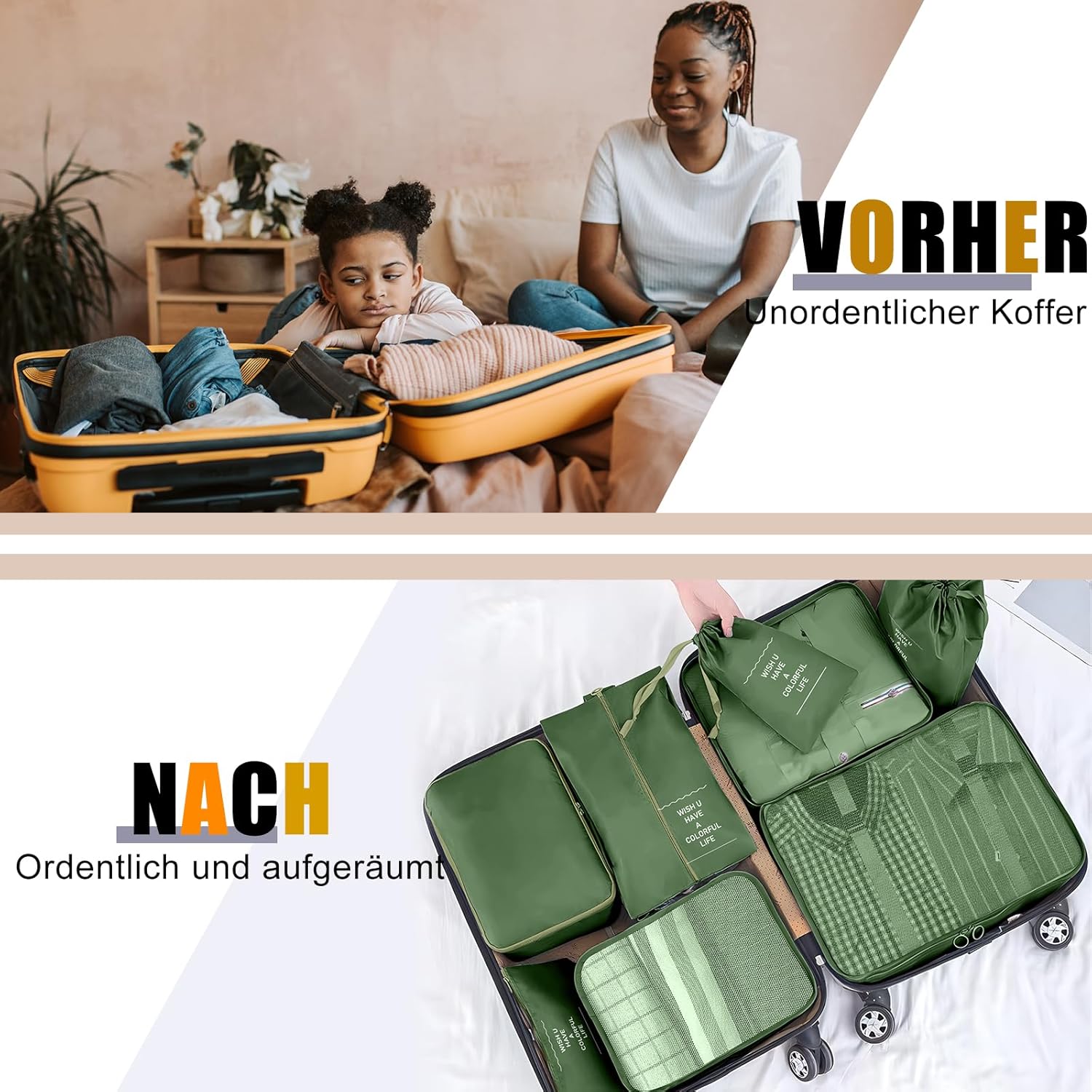 Thumbnail 4 de Koffer Organizer Set mit 10 Packing Cubes (olivgrün) – Reise-Organizer für Koffer, Schuhe & Wäsche