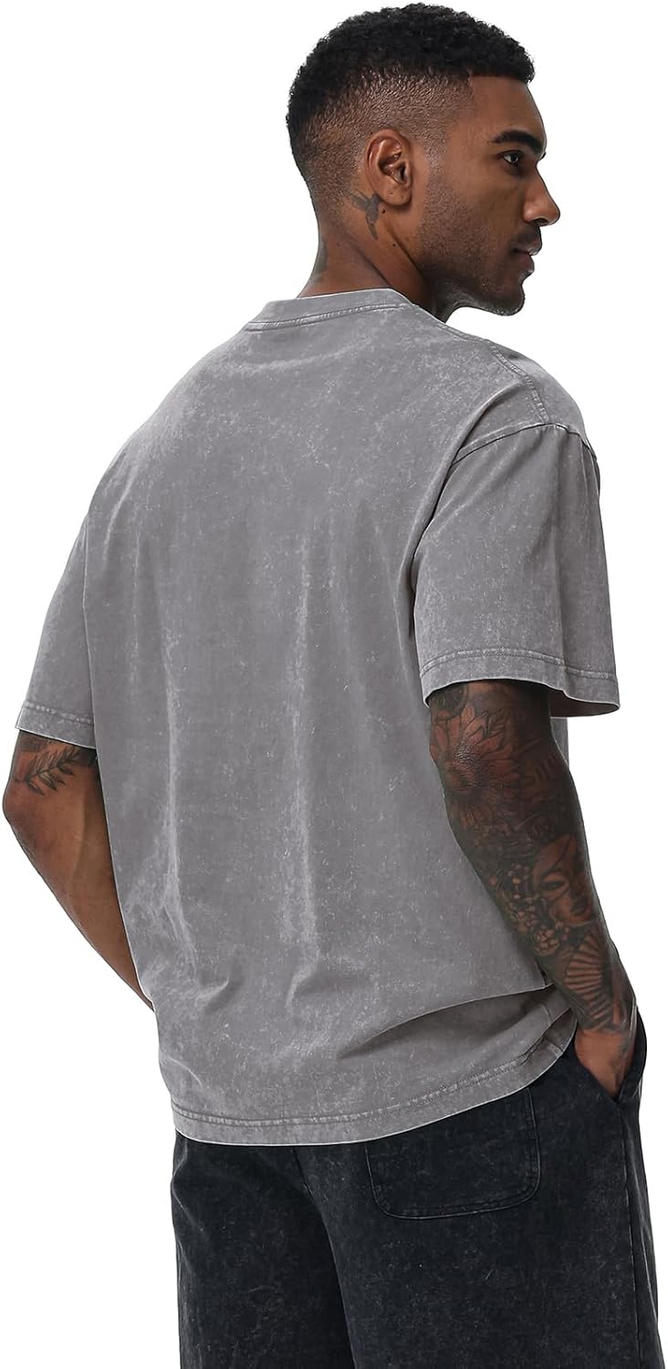 Thumbnail 6 de Oversized Basic T-Shirt für Herren aus Baumwolle – Acid Wash Rundhals, kurzarm