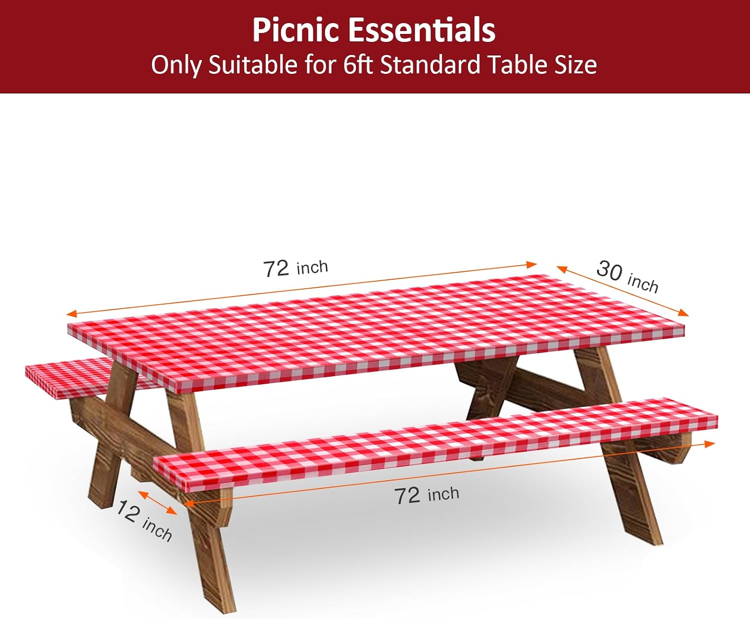 Detalle 2 de KENOBEE 72in Picnic Table and Bench Cover Set, Red-White Checkered