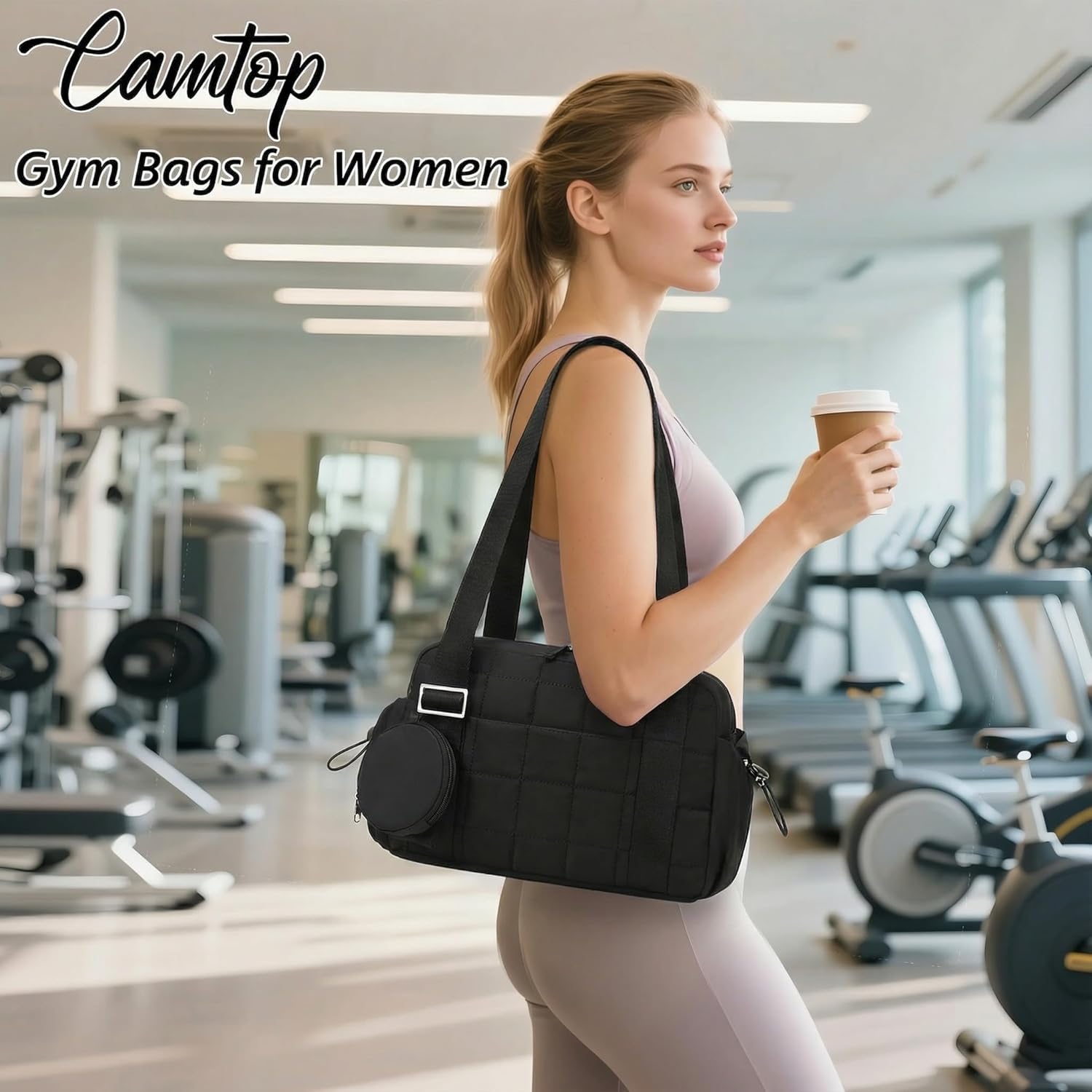 Detalle 2 de CAMTOP Mini Gym Bag for Women — Small Puffy Quilted Tote Duffel with Wet Compartment