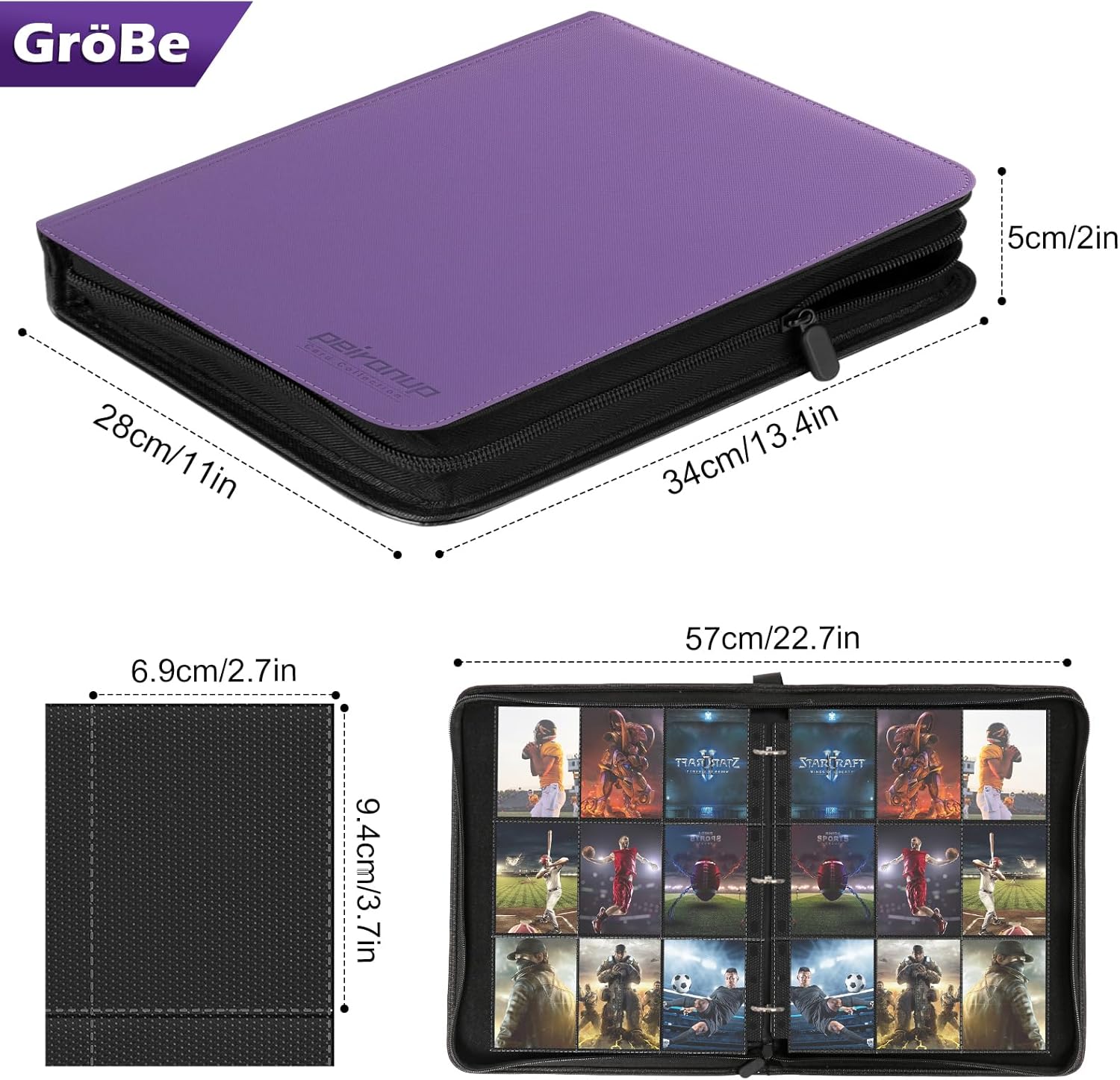 Thumbnail 2 de peiranup Sammelkarten-Album mit Reißverschluss, 540 Pocket (9 Taschen/Seite), 30 Seiten