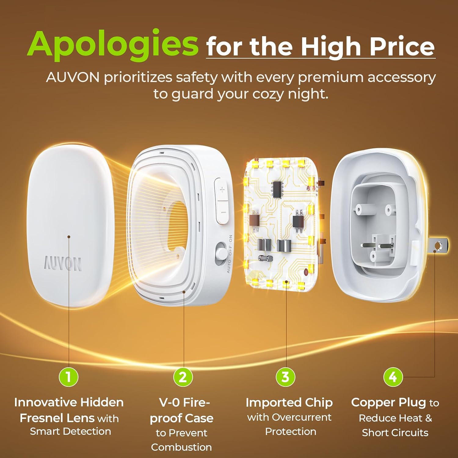 Detalle 2 de AUVON N001A Plug-In LED Backlit Night Light, Amber, Motion Sensor, Dimmable