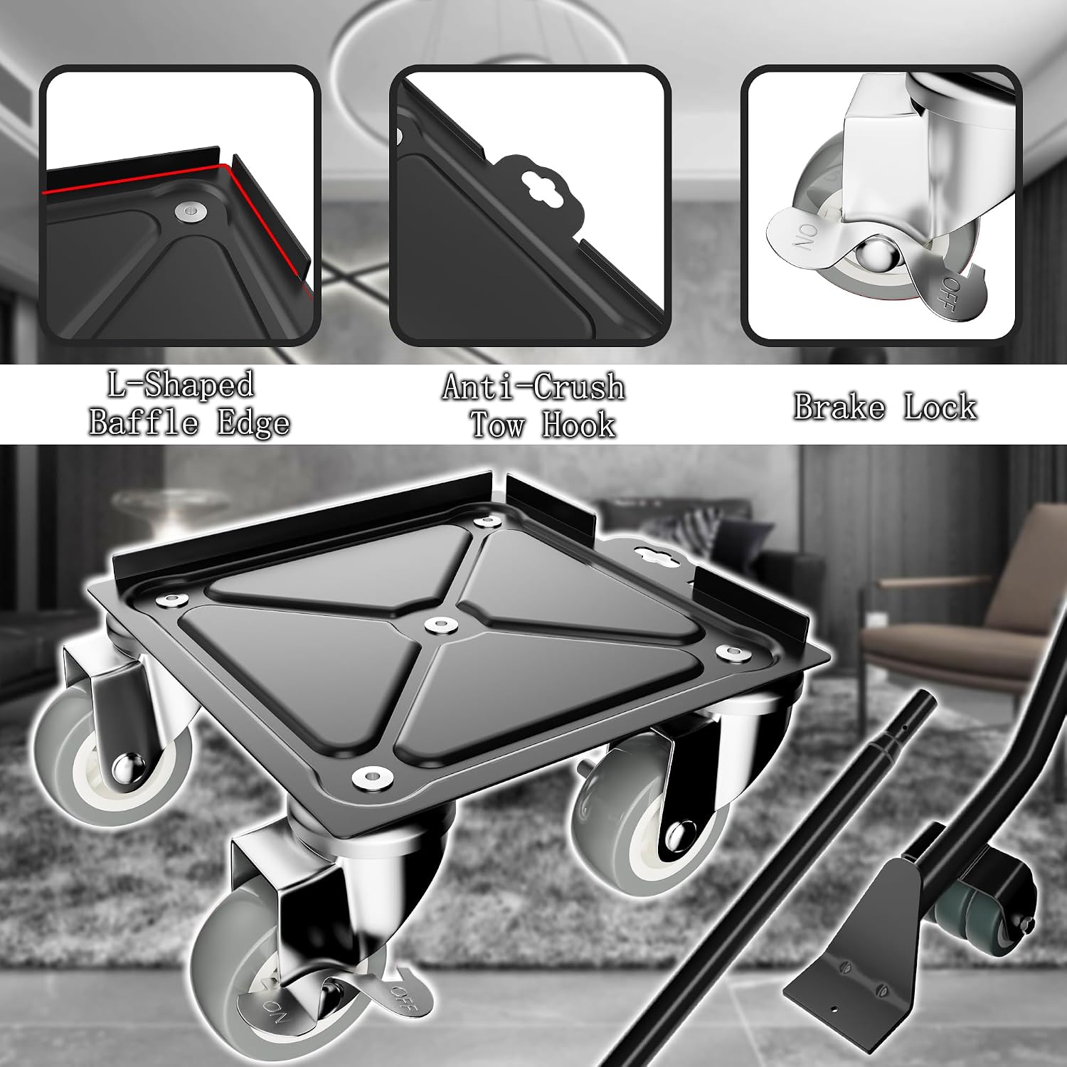 Thumbnail 2 de Qenovo 5-Wheel Heavy Duty Furniture Dolly (1500 lbs) with Locking Brakes and Anti-Slip Protection