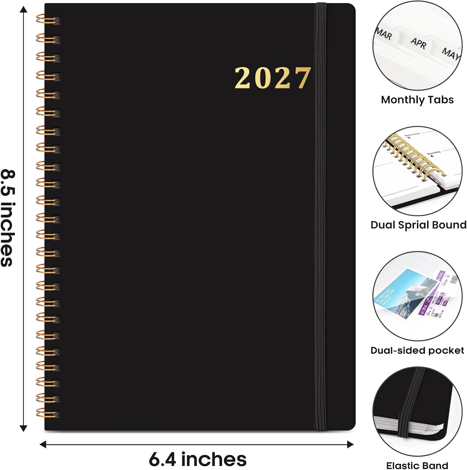 Detalle 1 de JEJEGO J003-2627-A5-C 2027 Planner, A5 Weekly & Monthly Hardcover