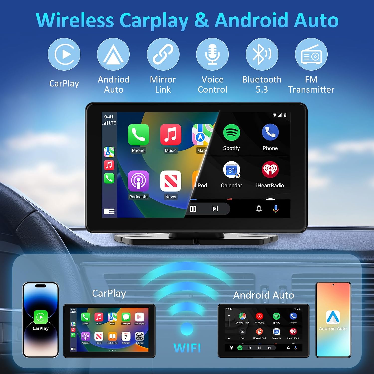 Detalle 2 de 7 Inch Wireless CarPlay & Android Auto Portable Car Stereo with Touchscreen