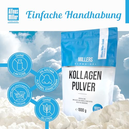 Detalle de 100% Reines Kollagen Pulver 1000 g – Alfons Miller Kollagen Peptide (Millers Alpha-Gel) Neutraler Geschmack