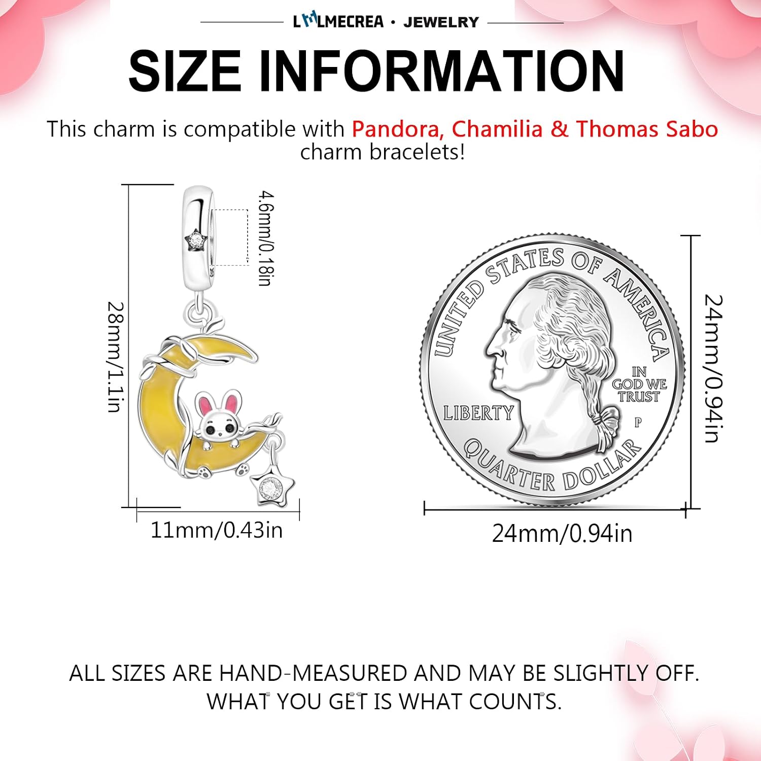 Detalle de LMLMECREA Charms Anhänger aus 925er Sterlingsilber mit Mond & Kaninchen – für europäische Armbänder
