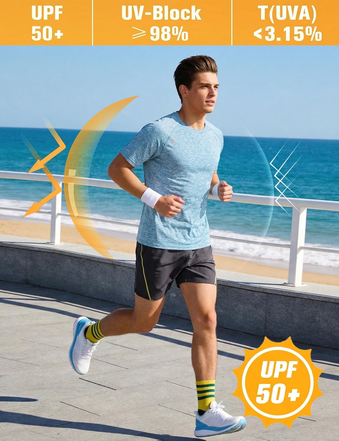 Thumbnail 6 de Quoboquo T-shirt de sport pour homme à col rond – respirante, séchage rapide et bandes réfléchissantes