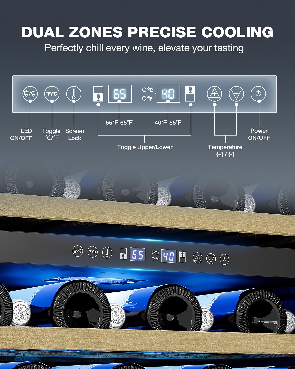 Detalle de ICEVIVAL WC-04S 24-Inch Dual-Zone Wine Fridge, 55-Bottle Capacity