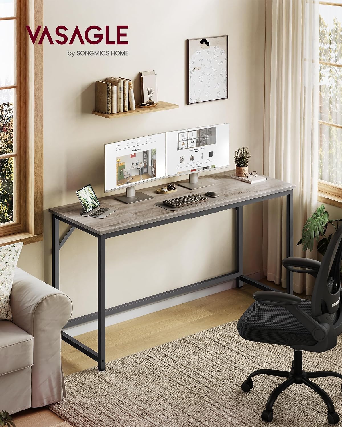 Detalle de VASAGLE LWD214L101 Computer Desk, 140 x 50 x 76 cm with Adjustable Feet