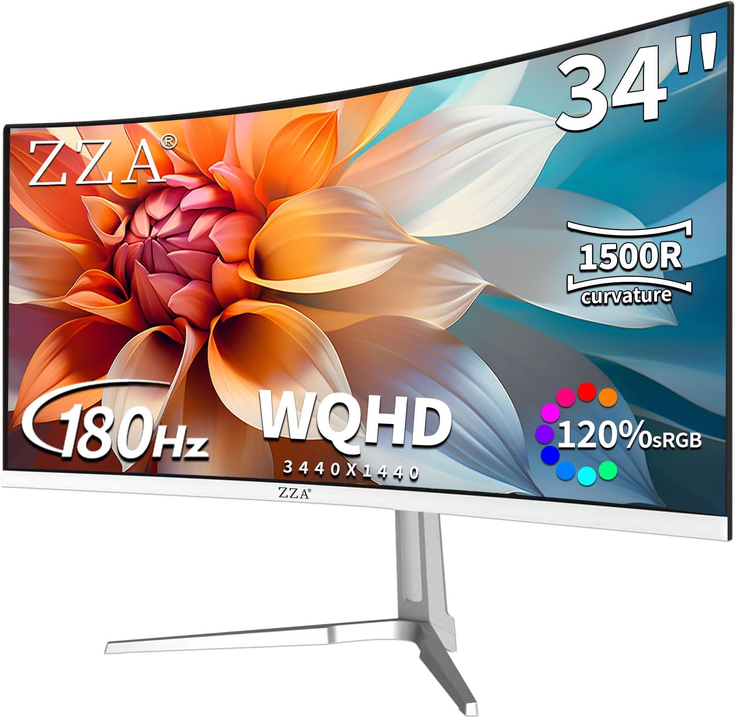 Detalle de ZZA 34'' Curved Ultrawide Gaming Monitor (3440×1440, 180Hz) — FreeSync, HDMI 2.1 & DP 1.4, PBP