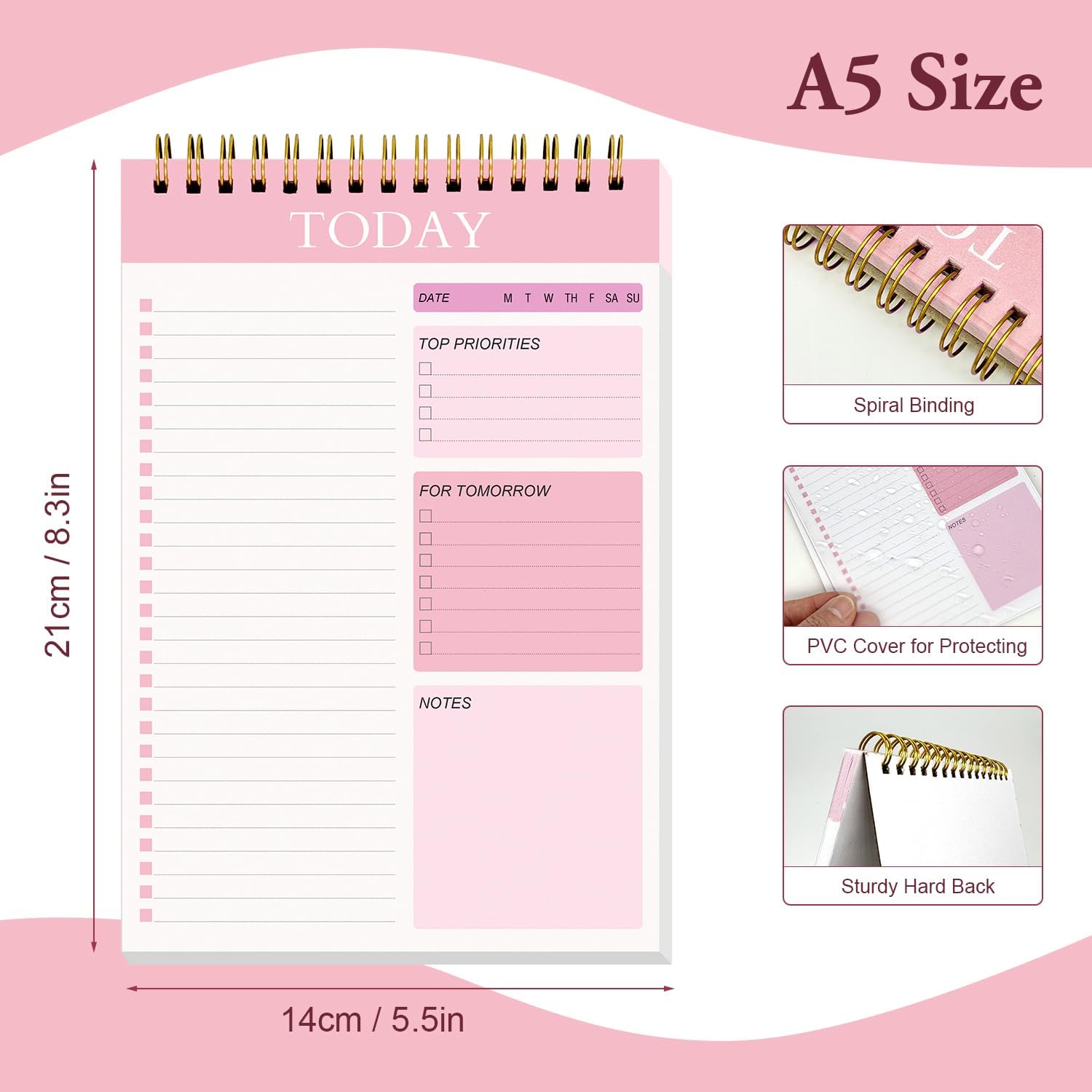 Thumbnail 1 de Zhswlp 2 Pack To Do List Notebook – Undated Daily Planner, A5 Spiral Notepad