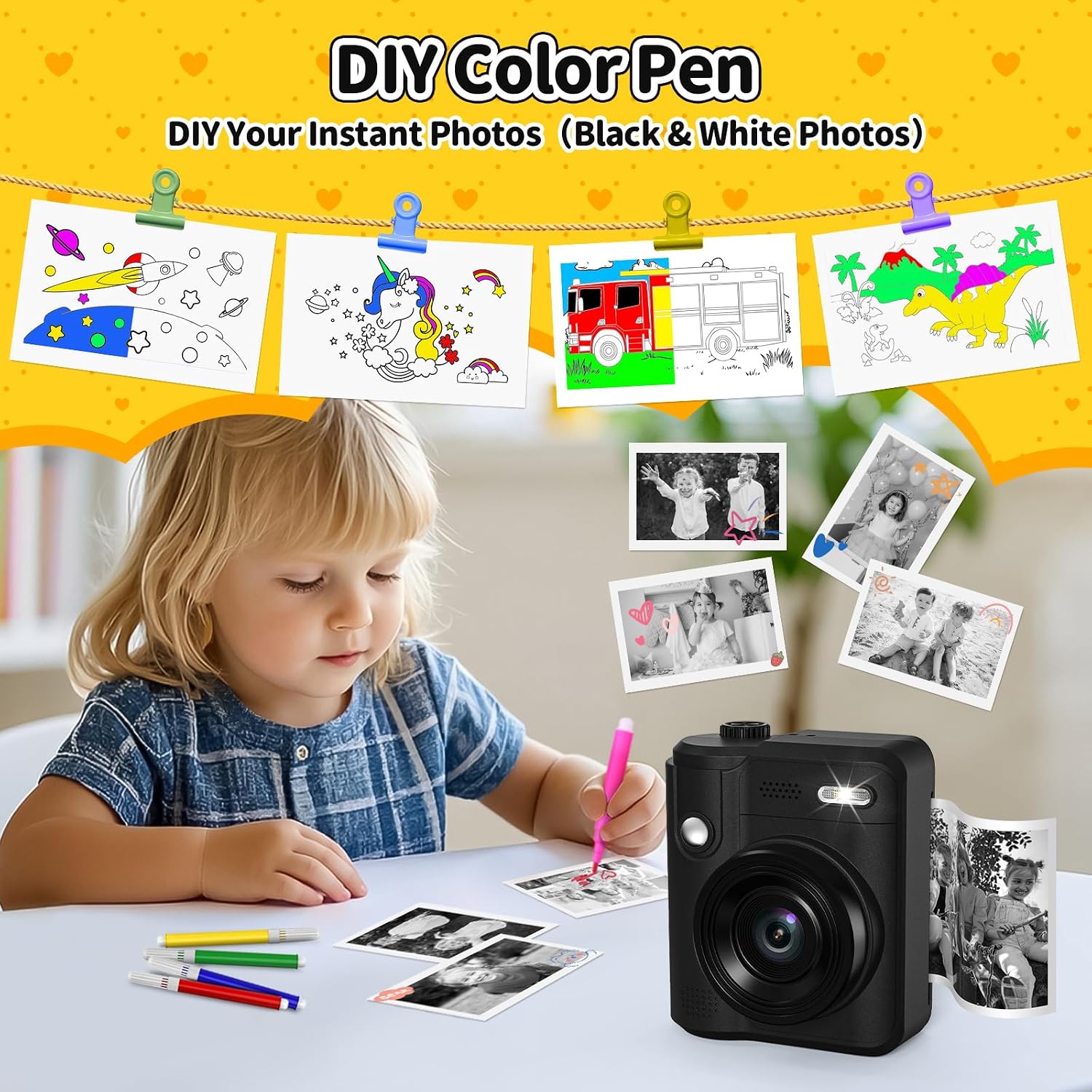 Detalle 1 de Gofunly Sofortbildkamera für Kinder (1080P, 32-GB-Karte & Druckpapier) – mit sofortigem Schwarzweißdruck