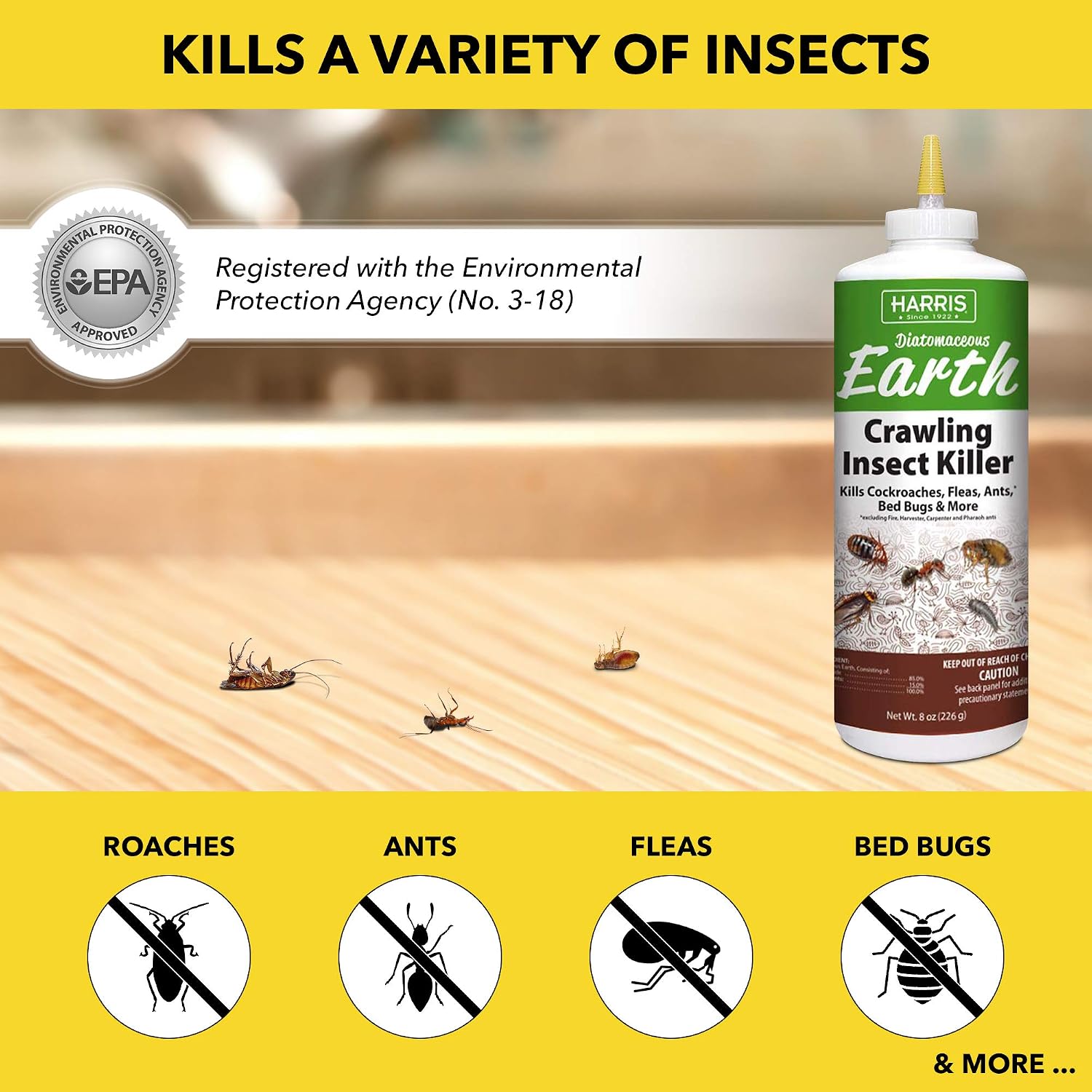 Detalle 2 de Harris 8 oz Diatomaceous Earth Crawling Insect Killer, Indoor & Outdoor Powder
