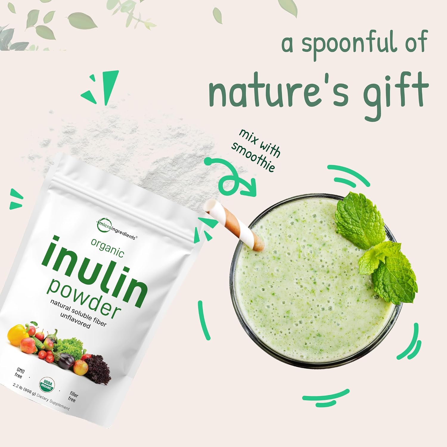 Thumbnail 3 de Micro Ingredients INU Organic Inulin FOS Fiber Powder, 2.2 lb, Vegan