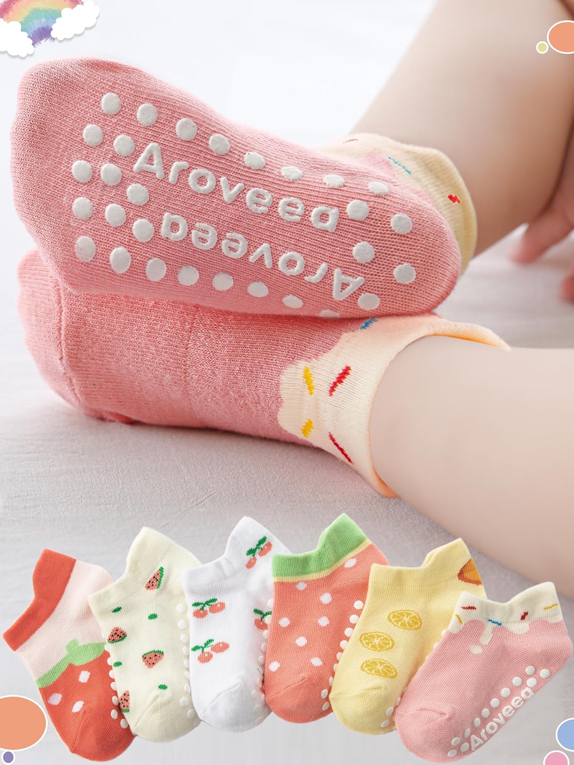 Detalle 2 de Aroveea Ar-sock1 Non-Slip Toddler Ankle Socks, 12-Pack, Cotton Blend