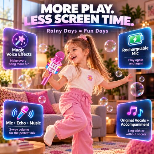 Detalle de MicQutr Karaoke-Mikrofon für Kinder mit Bluetooth, LED-Licht und 5 Stimmeffekten