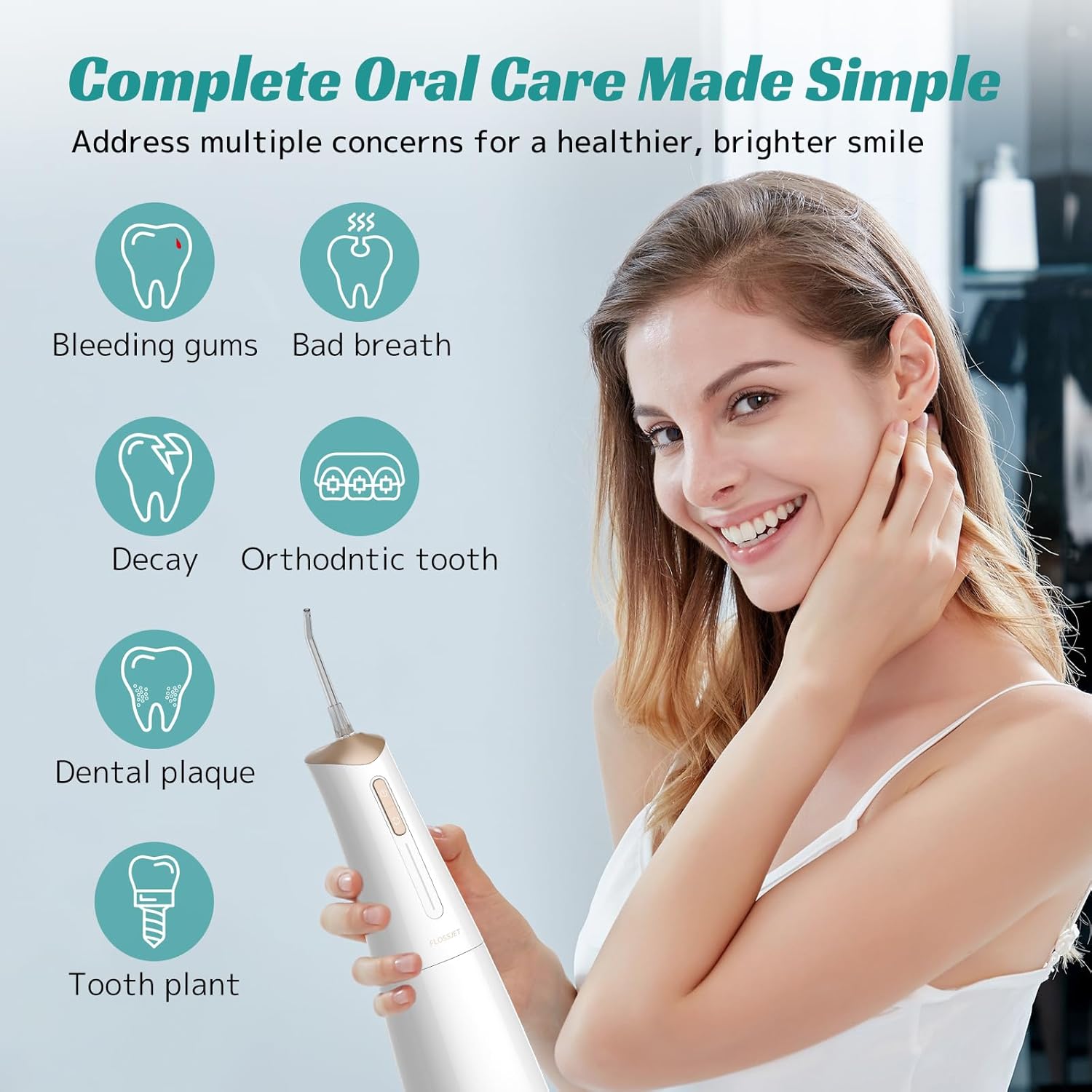 Detalle de FlossJet FlossJet idropulsore dentale portatile con 4 modalità e serbatoio 300 ml, ricaricabile IPX7