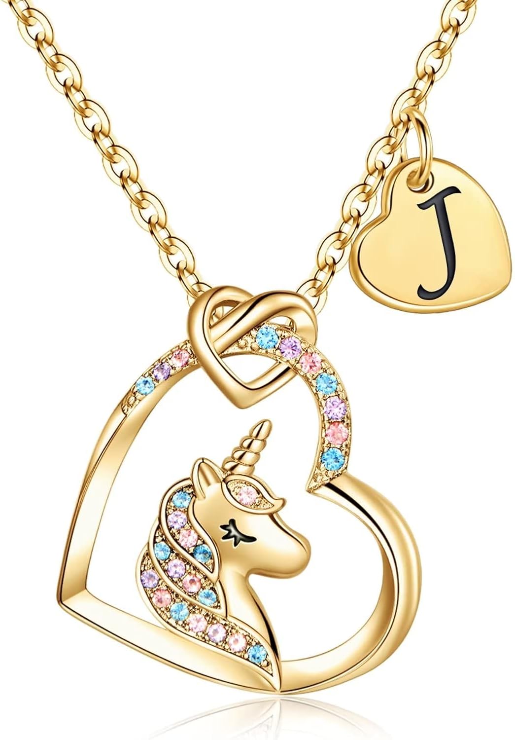 Detalle de TINGN Regalo collana unicorno con ciondolo cuore CZ placcato oro 14k – idea regalo per una ragazza