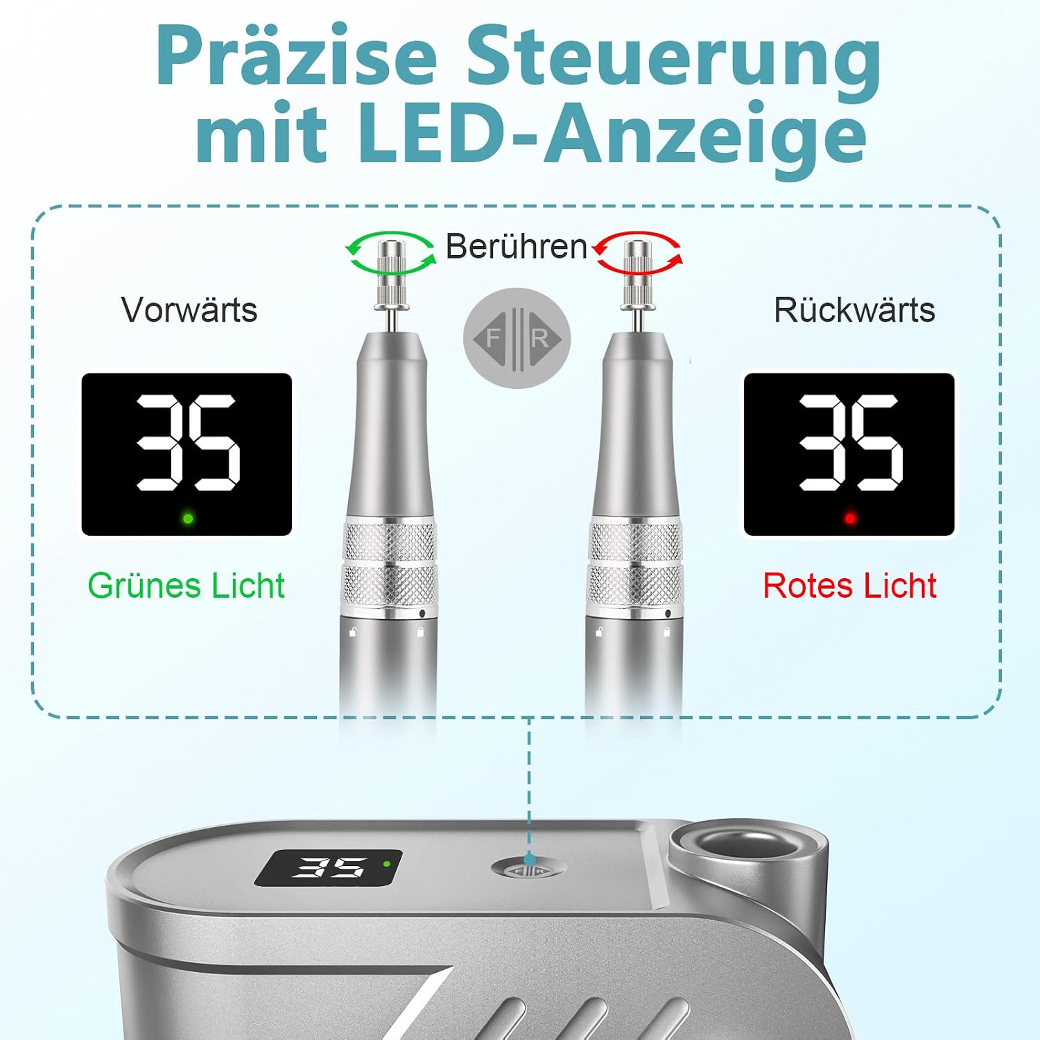 Detalle de Enniewi Nagelfräser – Elektrische Nagelfeile für Maniküre & Pediküre, 35000 U/min, 30 W, Set mit 6 Fräsen