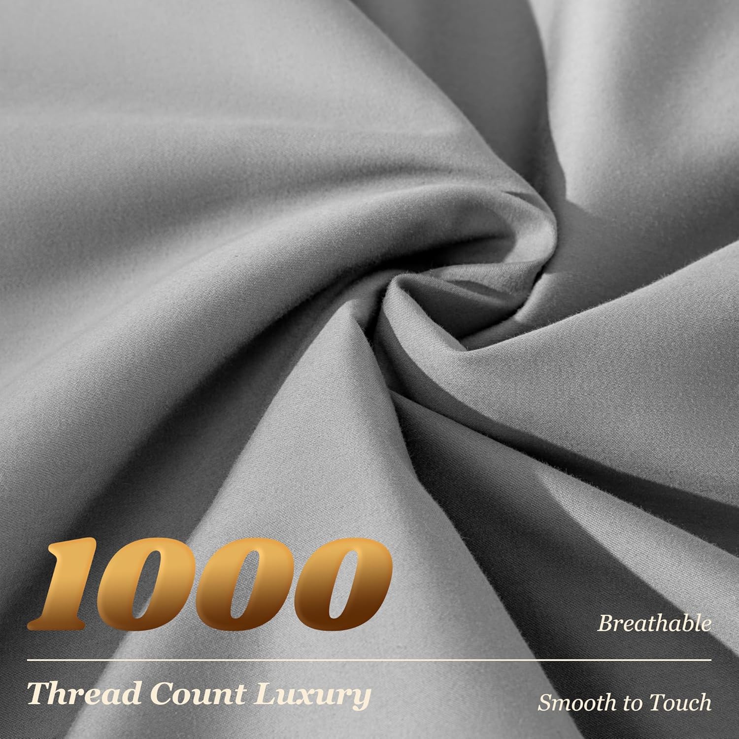 Thumbnail 2 de LBRO2M 1000 Thread Count 100% Egyptian Cotton Queen Sheet Set (Sateen, Grey) — Deep Pocket, All-Season