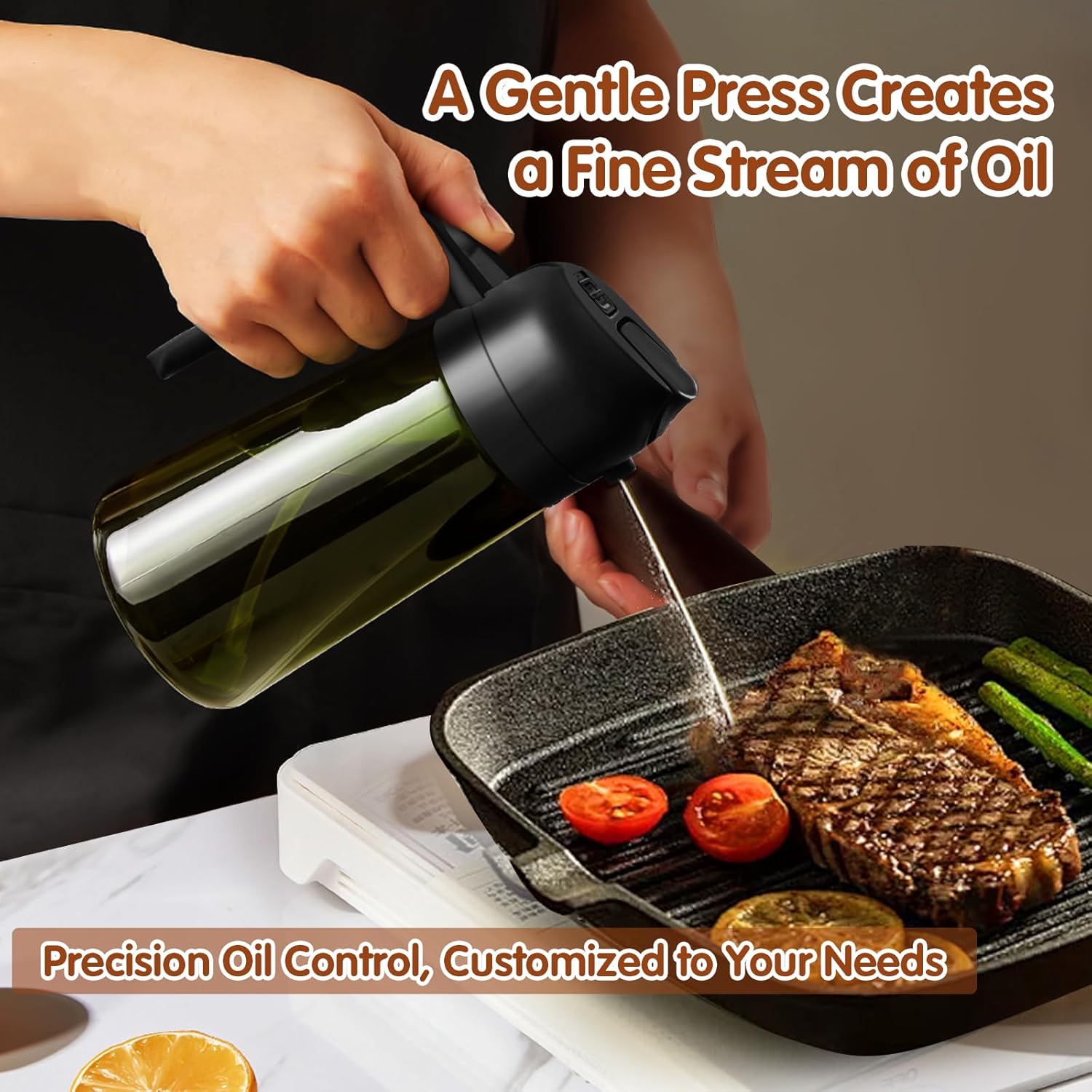 Detalle de YARRAMATE 16oz/470ml 2-Pack Light Blockage Dark Oil Sprayer & 2-in-1 Olive Oil Dispenser (Green Glass, Black & Green)