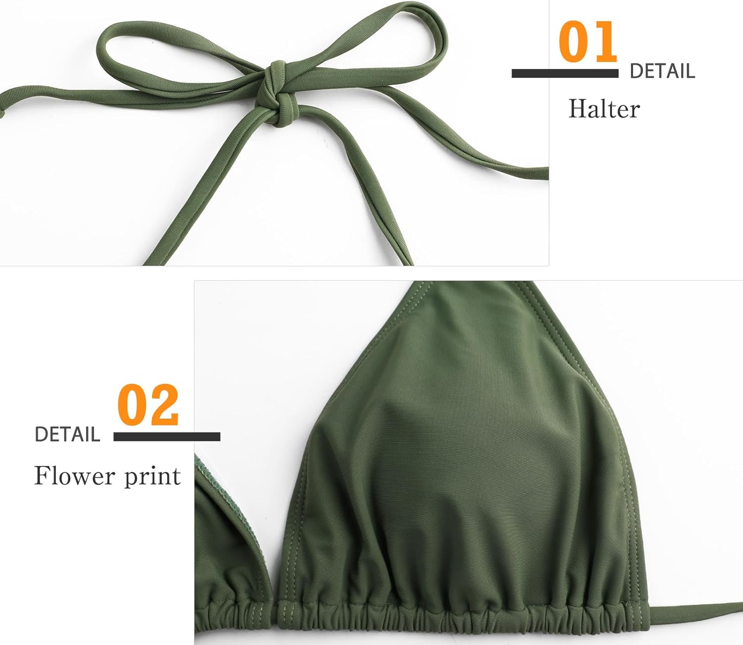Thumbnail 4 de Genfien Damen Bikini Set mit V-Ausschnitt – Zweiteiliges Brasilianer-Stil Bademoden-Set