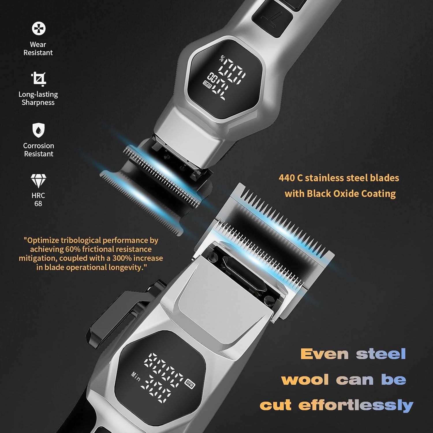 Detalle de ANGFAN Professional Hair Clippers for Men – 8000 RPM Brushless Motor, 440C Steel Blades, Cordless Barber-Grade Set