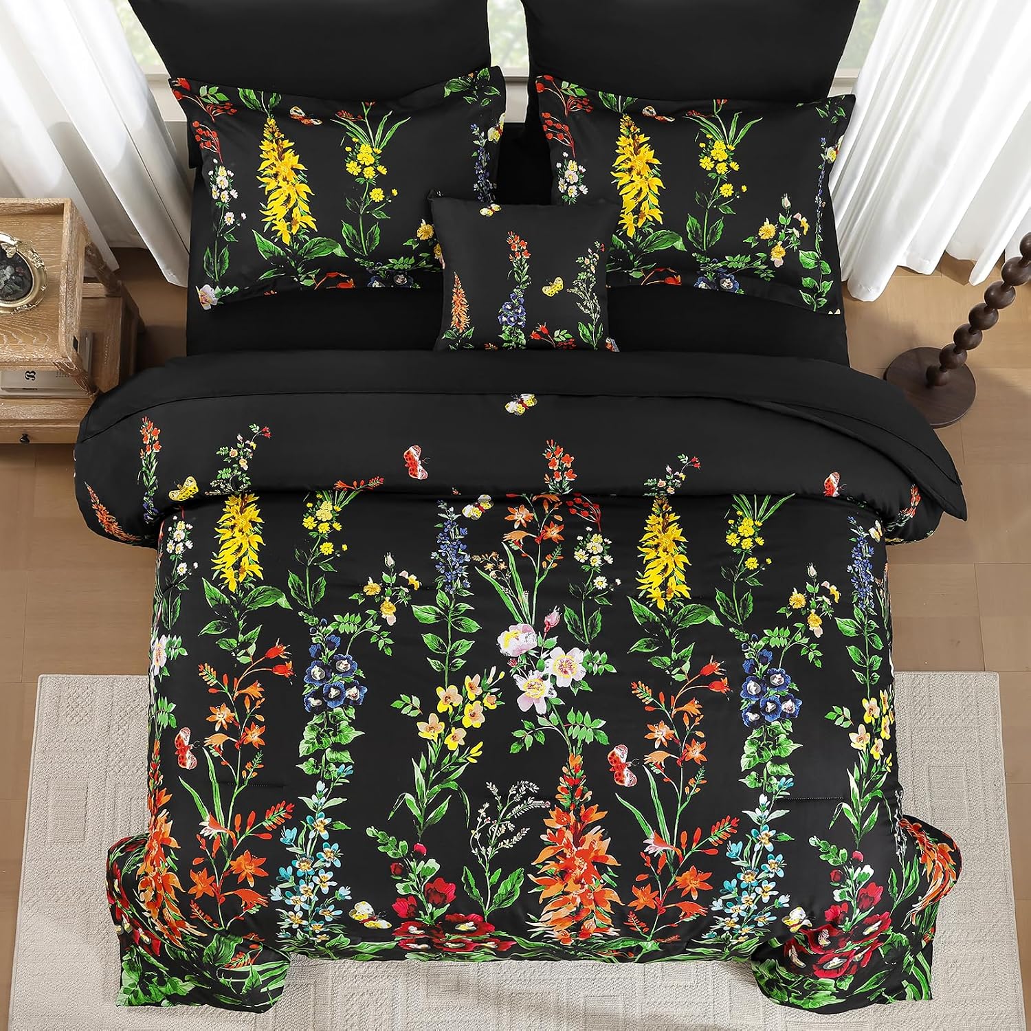 Detalle de WONGS BEDDING Floral Comforter Set Queen Size – 8-Piece Botanical Reversible Bedding
