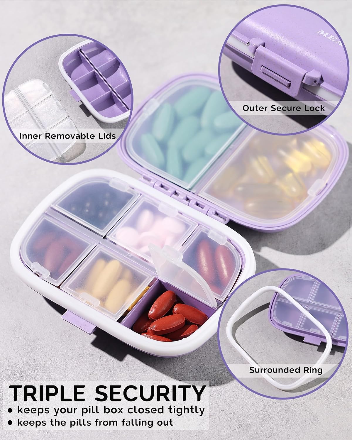 Thumbnail 3 de MEACOLIA FETEGT6016 Travel Pill Organizer, 8 Compartments, 3 Colours