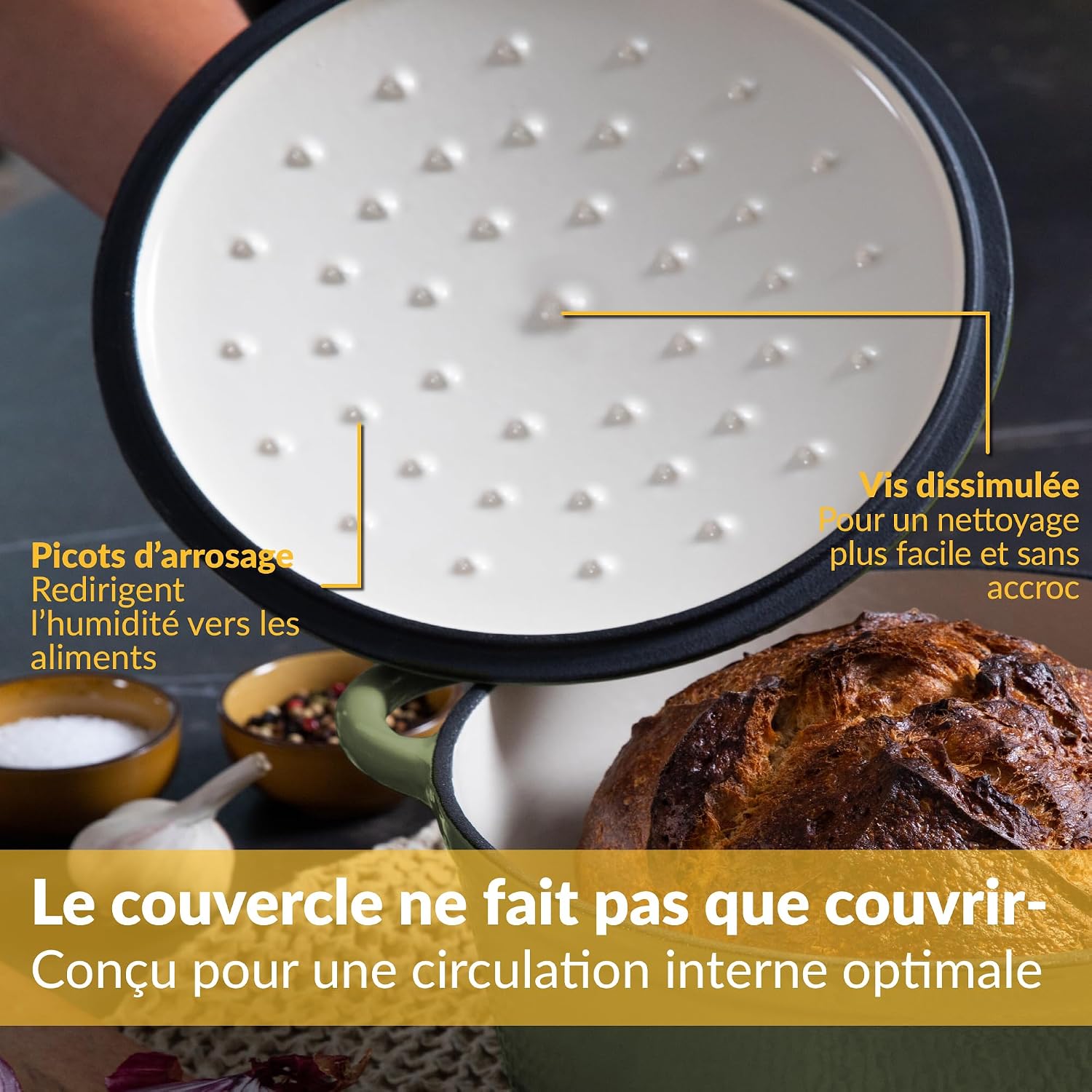 Detalle de Chefarone CHEF000073 geëmailleerde gietijzeren stoofpan met deksel